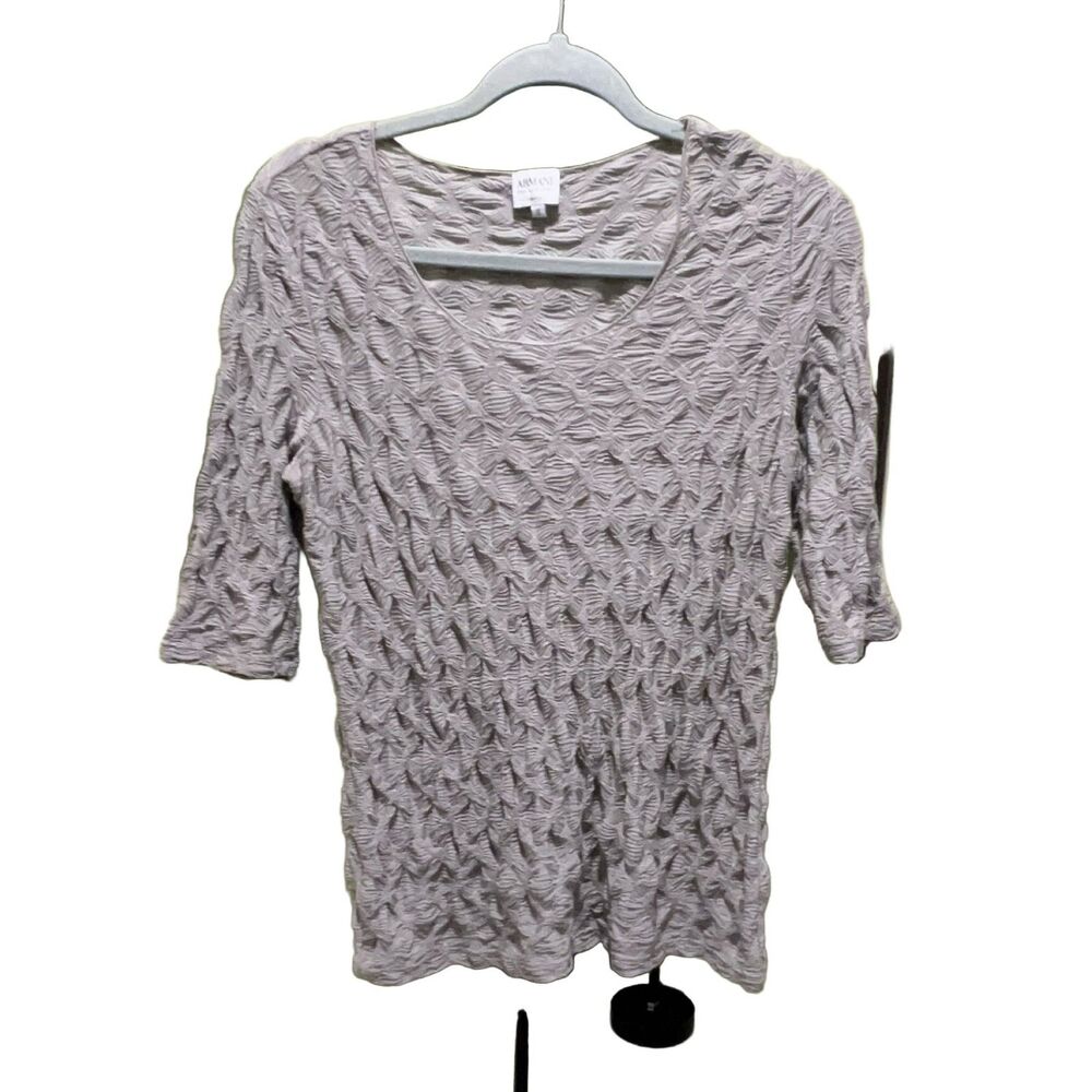 Armani Collezioni Textured 3/4 Sleeve Top Blouse Women's Size 12 Taupe Stretch